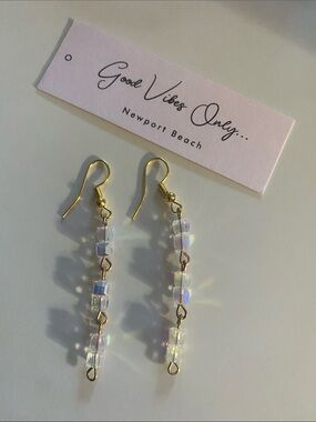Good Vibes Only Gold Iridescent Cube Bead Drop Earrings